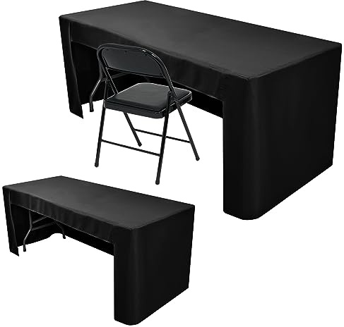 Nasitos 2 Pack Fitted Black Tablecloth for 4 Foot Tables - Open Back Washable Fabric Table Topper for Trade Show, Craft Show, Events, Vendor Booth