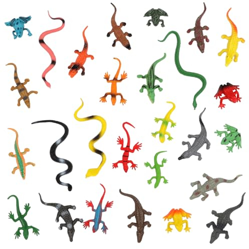 DOITEM 27 Stücke Mini Reptilien Spielfiguren Set Buntes Eidechsen Spielzeug Tierfiguren Sammlung Reptilien Action Figure Reptil Spielzeug Alligator Schlangen Frösche Eidechsen für Lernspielzeug