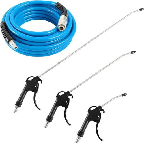 Druckluftschlauch 10m Luftschlauch Druckluft Schlauch + 3x Druckluft-Pistole Ausblaspistolen Set Druckluftpistolen Luftpistolen