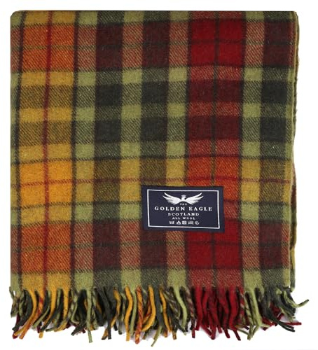 The Golden Eagle Scottish Tweed Wool Large Blanket Tartan Rug with Check Pattern for Warm Winter (Buchanan Autumn)