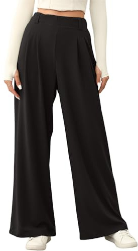 EVALESS Womens Wide Leg Waffle Knit Pants Elastic High Waisted Loose Fit Comfy Business Work Casual Trousers Pants with Pockets Plus Size Black XX-Large