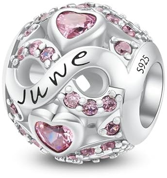 ChenYuTe 925 Sterling Silber Birthstone Anhänger mit 5A Square Crystal Zirkon Anhänger, Openworked Bead Love Anhänger für Pandora Anhänger Armband Halskette Schmuck, Frauen Geschenk bevorzugt