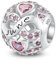 ChenYuTe 925 Sterling Silber Birthstone Anhänger mit 5A Square Crystal Zirkon Anhänger, Openworked Bead Love Anhänger für Pandora Anhänger Armband Halskette Schmuck, Frauen Geschenk bevorzugt