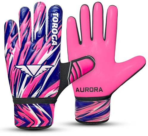 TOROGA Infinity Pro Junior Kinder Torwarthandschuhe – Fußballhandschuhe mit Grip-Latex, Fingerschutz & Doppeltem Handgelenkband – Für Jungen & Mädchen (Rosa, 4)