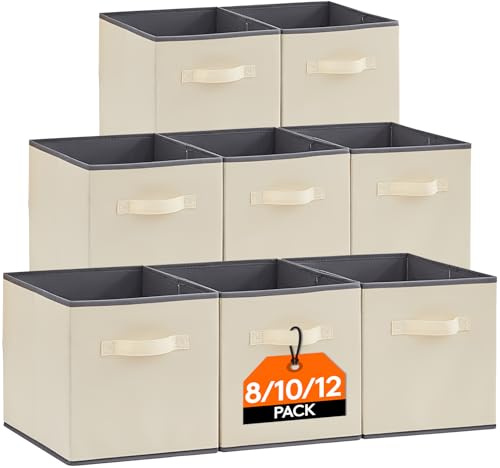 Lifewit 12 Stück Aufbewahrungswürfel, Aufbewahrungsbox aus Stoff, Ordnungsboxen aus Vliesstoff mit Griff für Würfelregal, Faltbox, Kleideraufbewahrung, Ordnungsboxen, 26,5 X 26,5 X 28 cm, Beige