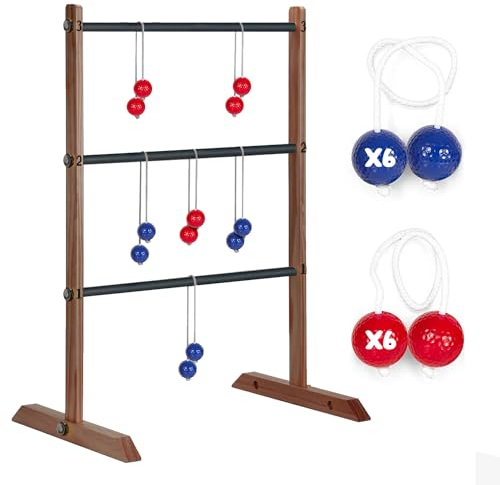 Ladder Toss® | Jeu d'Adresse en Bois pour Enfant & Adulte | 1 Echelle + 12 Bolas + 1 Housse de Protection | Jeux de Lancer | Jouet Exterieur Plein Air Outdoor Game | Balles Golf | OriginalCorner®