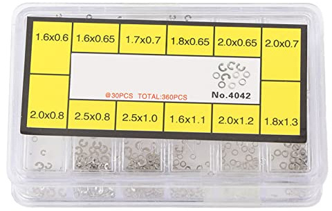 Metal Washer Clip Watch Reparations Tool Accessory, 12 Storlekar, Levereras med Plastförvaringslåda, Lämplig för Klocktillverkare, Förhindra Axiell Rörelse