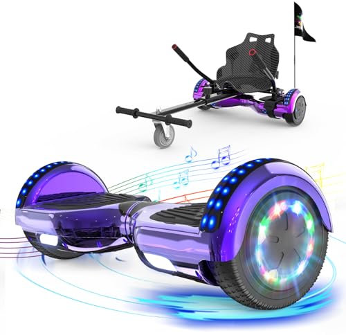 RCB 6,5 Hoverboard mit Hoverkart, Elektro Skateboard Self Balance Scooter mit Sitz, Bluetooth-Lautsprecher, LED-Licht, Starker Dual Motor, Geschenke für Erwachsene Kinder Jugendliche