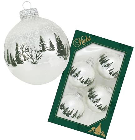 Krebs Glas Lauscha - Christbaumschmuck/Weihnachtsdekoration aus Glas - Sterling Silber Kugel mit Kaninchen - Menge: 4 Stück - Größe: ca. 7 cm
