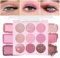 Lilbitty 1 Pièce Palette De Fards À Paupières Rose 9 Couleurs, Teintes Pailletées Et Mattes Hautement Pigmentées, Palette De Fards À Paupières Résistante À L'eau Pour Fête, Cosplay Et