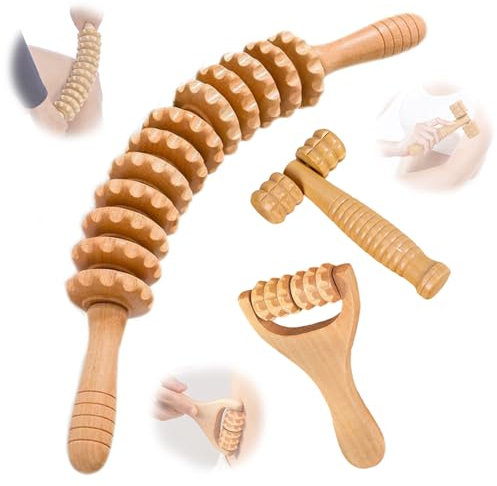 GYHWOFUL 3 Stück Faszienstab Holz, Faszienrolle - Nacken Fuß Wirbelsäule Beine Jawline 12 Runden Massageroller, Muskelentspannung lymphdrainage Lindert Müdigkeit Faszienstab, für Zuhause, Büro, Reisen