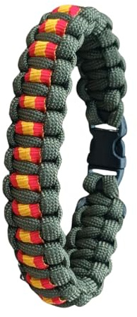 Pulsera de ESPAÑA de paracord 550 (249kg) tipo lll, modelo BASIC, hecha a mano y a medida por 21Steps, color VERDE MILITAR. (TALLA 16)