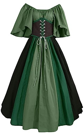 Generisch 2025 Medieval Costume for Women, Trumpet Sleeves, Irish Shirt Dress with Corset, Traditional Dress, Halloween, Women, M, Cosplay Costumes, My Dress Up Darling Cosplay Costume, Green, XL