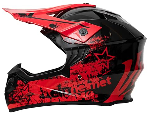 Casque Moto Cross Enfant ECE22.06 Homologué, Motocross Cycliste pour Garçon Et Fille 5-15 Ans, Homme VTT Integral, Femme pour Enfants, Scooter De Ski(Red-B,L(56-57CM))