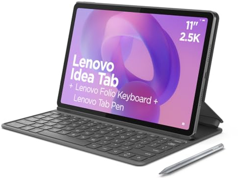 Lenovo Idea Tab – Tablet 11 2.5K (MediaTek Dimensity 6300, 8 GB RAM, 256 GB UFS, 90 Hz, 4 Altavoces, Wi-Fi 5, Bluetooth 5.2, Android 15) Color Gris – Incluye Teclado Folio + Tab Pen