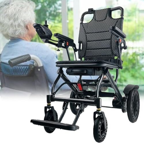 LFfwynog Silla de Ruedas eléctrica Plegable para Movilidad, baterías extraíbles de 6 Ah, Capacidad de 100 kg, Marco de Aluminio y Carbono para Todo Terreno, para Viajes y Uso Diario. 20AH