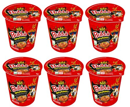 Buldak 2x Spicy Halal Cup Noodles – Korean Hot Chicken Ramen, Double Spicy Instant Noodles Multipack – 6 x 70g Cups (420g), Buldak Ramen Noodles