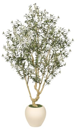 Realead Faux Olive Tree 7FT - Large Olive Trees Artificial Indoor with 15in Exquisite Planter - Tall Fake Olive Tree with Natural Trunk and Lifelike Leaves for Large Spaces & Elegant Home Office Decor