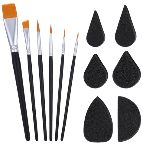 ElevateTech Ansiktsmålningspensel Set, 12 st Ansiktsmålningspenslar och Svampar Set för Kroppsansikten Målning Konstnärspenslar för Akryl Akvarell Olja Gouache Målning Halloween Jul Cosplay Fest Smink