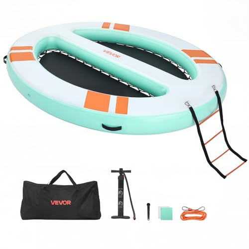 VEVOR Pontile Galleggiante Gonfiabile 3,05 x 2,44 m, Piattaforma Galleggiante per Piscina Spiaggia Mare Feste Sport Acquatici con Tenda Scala Borsa da Trasporto Portatile Scaletta Rimovibile, Blu