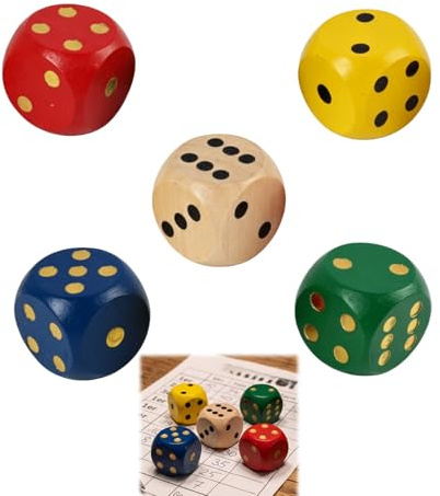 5 dadi da gioco 30 mm in legno, dadi colorati in rosso, blu, verde, giallo, naturale, punti dorati o neri, per giochi da tavolo giochi di carte