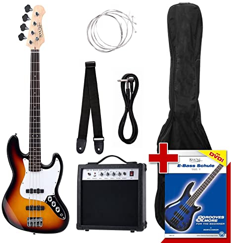 Rocktile Groover's Pack JB E-Bass Komplettset Sunburst (Verstärker, Tasche, Kabel, Gurt, Ersatzsaiten und Schule mit DVD)