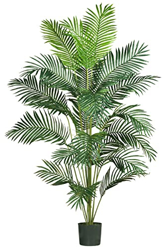 Nearly Natural 7FT Tall Artificial Paradise Palm Tree for Indoor Home Décor with 21 Fake Palm Fronds, Realistic Fake Palm Leaves, Includes Black Plastic Nursery Planter