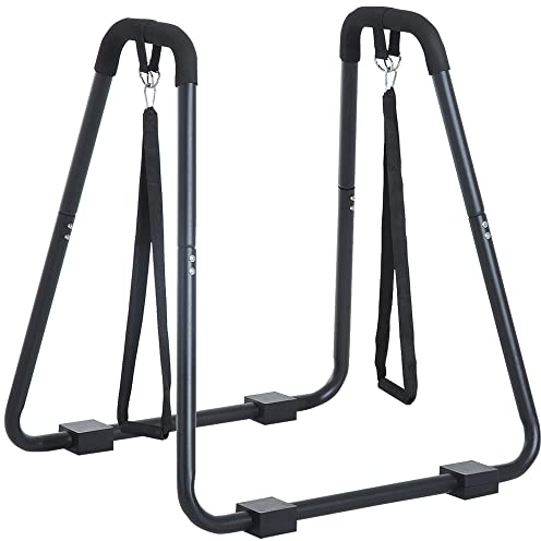 HOMCOM Dipstation Dip Ständer Barren Dips mit Schlingentrainer, Stahl, Schwarz, 90x81x92,5cm