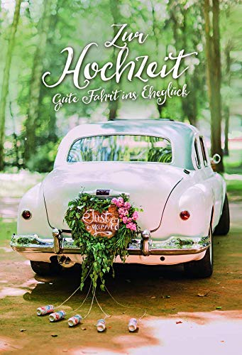 KE - Premium Hochzeitskarten Set, DIN A6 Klappkarten mit Umschlag, Folienverpackt, Ohne Innentext, Motiv: Just Married