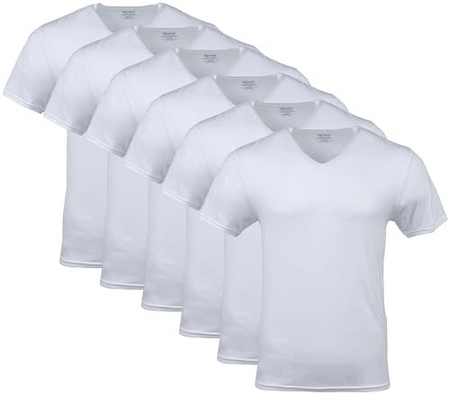 GILDAN Men's V-neck T-shirts, Multipack Undershirt, White (6-pack), M UK