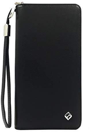 Damen Portemonnaie Leder schwarz groß lang, RFID Schutz, Münzfach, viele Fächer Handyfach Clutch Geldbörse Portmonee Geldbeutel Brieftasche Damenbörse Damengeldbörse Geldtasche Damenportemonnaie