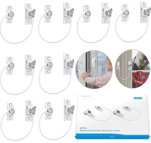 eSynic Lot de 8 verrous de fenêtre durables de 185 mm de long pour entrebâilleurs de fenêtre en UPVC avec clés fiables, parfaits pour la sécurité de la maison, du bureau, etc