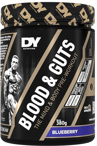 DY Nutrition - Blood and Guts Pre Workout Powder, 380g (Blueberry) - High Strength Preworkout with 350mg Caffeine, Citrulline Malate, Beta Alanine, Arginine AKG, L-Tyrosine, Vitamin B3 for Men & Women