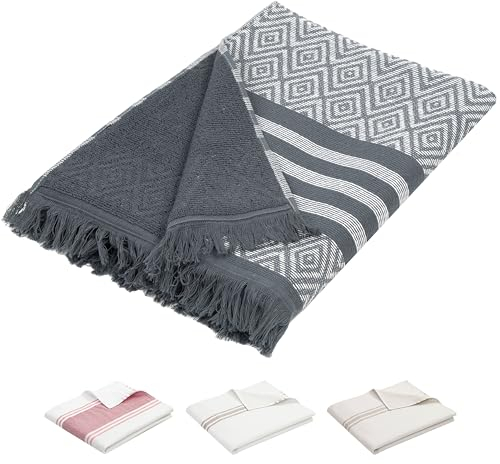 ZOLLNER Toalla de Playa - Toalla de baño Agradable a la Piel y Muy Absorbente en 90x160 cm - Lavable hasta 40°C - algodón - con Moderno Estampado de Rayas y Rombos - Certificado Oeko Tex