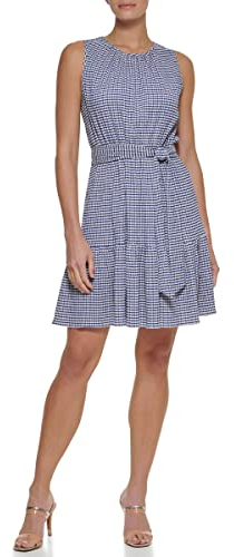 DKNY Damen Fit und Flare Trapez, Marineblau/Elfenbein, mehrfarbig, 32