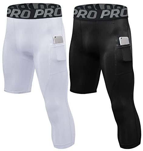 YUSHOW 2er Pack Herren Kompressionshose 3/4 Einbein Basketball Strumpfhose Athletische Base Layer Leggings zum Laufen Yoga Sporthose Männer