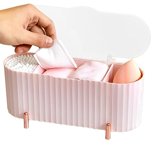 OKUYAN Q-tips Holders 3 Compartments Cotton Pad Dispenser Makeup Pads Container ABS Cotton Swab Dispenser Cotton Pad Storage for Cotton Swab Cotton Pad Makeup Sponge Eggs Dressing Table Bathroom(Pink)