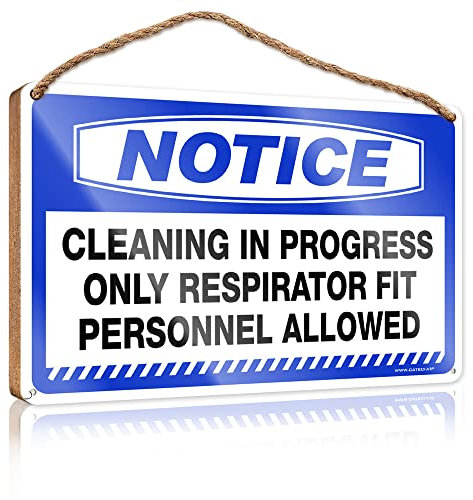 Abipuir Funny Wood Decor Notice Cleaning in Progress Only Respirator Fit Personnel Allowed Wooden Sign Decore for Room Wooden Decorative Plaque (Size : 23X35CM)