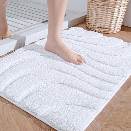 DEXI Badteppich rutschfest 60 x 110cm, weicher Mikrofasern Badematte, Wasserabsorbierende Badezimmerteppich, Maschinenwaschbar Badvorleger für Badewanne, Dusche und Badezimmer - Weiß
