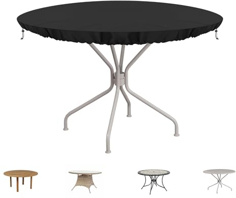 SIMPHAUS Abdeckung Tischplatte Abdeckplane für Runden Gartentisch Abdeckung Gartenmöbel Hülle Gartentisch Rund Wetterschutz Tisch Abdeckung Wasserdicht UV-Beständiges 420D Oxford Gewebe Ø122x10cm