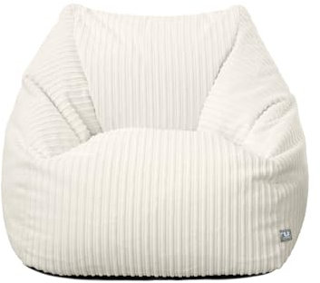 rucomfy Beanbags Adults Large Snuggle Chair - Large Corduroy Armchair for Home Furniture - Living Room or Bedroom Seating - Machine Washable - 80 x 95 x 88cm (Ivory, Beanbag Only)
