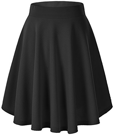 EXCHIC Mujeres Elegante Cintura Elástica A-Línea Midi Falda Base Uniforme Plisada Patinaje Falda(S, Negro)