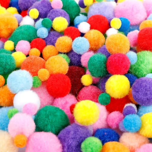 AiQInu 1200 Pezzi Pon Pon Colorati, 10/15/20/25/30mm Pom Pom Colorati, per Artigianato Fai-da-Te e Decorazioni Artigianali