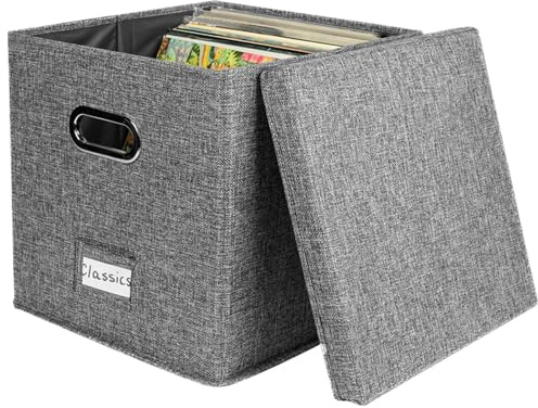 Birtern Boîte de déménagement décorative, robuste et portable – Sécurisée avec couvercles, pochette transparente pour étiquettes, fournitures de rangement de bureau pour les amateurs de disques,