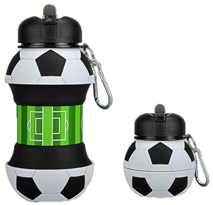 Eabdice 550 ml fotbollsflaska, vikbar drickflaska för barn, vikbara silikonflaskor, BPA-fri, för drickryggsäck, cykel, sport