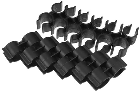 NAMOARLY 12pcs 25mm Double Pipe Clamps Plastic Double Port Pipe Clips Supermarket Warehouse Shelf Pole Accessories Black
