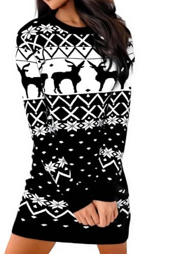 Marvmys Robe Pull de Noel Femme Hiver Robe tricotée de Noël à Manches Longues Col Rond Pull Élégant Christmas Sweat S-XXL