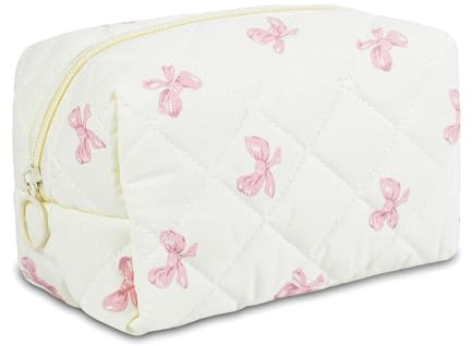 FloralGrace Queste borse per il trucco a doppio strato da donna sono realizzate in tessuto di cotone con interno in cotone PP, pieghevoli, lavabili, resistenti allo sporco e facili da pulire