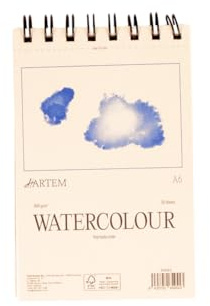 Hartem - Bloc de Acuarela para Artistas, A6 Papel de Acuarela 300g/m², 20 Hojas/40 Páginas Encuadernadas en Espiral, 10,5 x 14,8 cm, Grano Medio, Blanco Natural