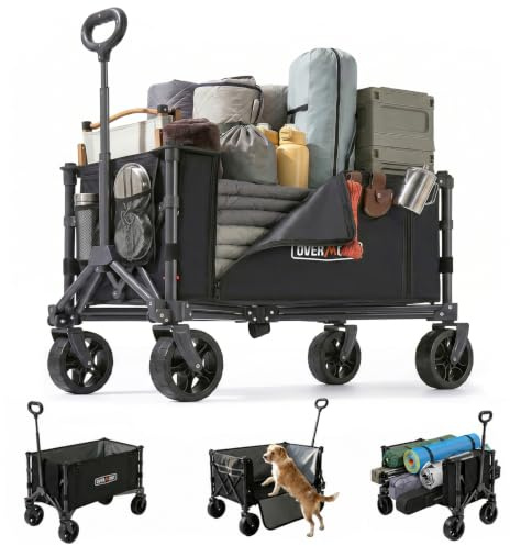 Overmont Carrello Pieghevole 3 in 1-120 L Grande Capacità, Portata fino a 100 kg - Carrello con Ruote Tutto Terreno, Leggero e Compatto - per Campeggio, Spiaggia, Giardino, Shopping e Sport